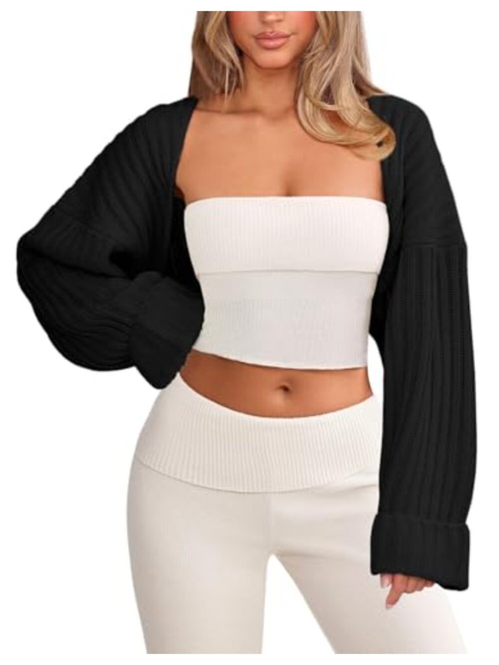 Chunky Knit Bolero Shrug Cardigan for Women Oversized Open Front Long Sleeve